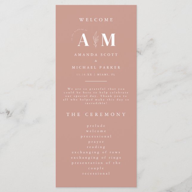 Moderne Elegance Dusty Rose Wedding Programm (Vorderseite)