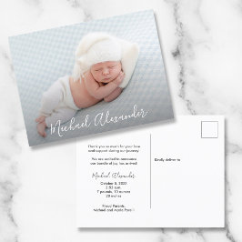 Moderne Elegance Foto Baby Boy Geburtsankündigung Postkarte