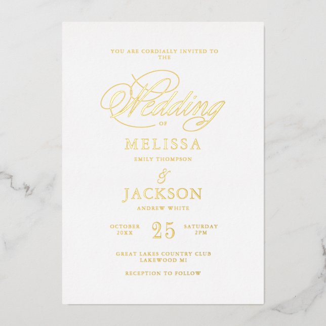 Moderne Elegance Golden Wedding Foil Einladung (Vorderseite)