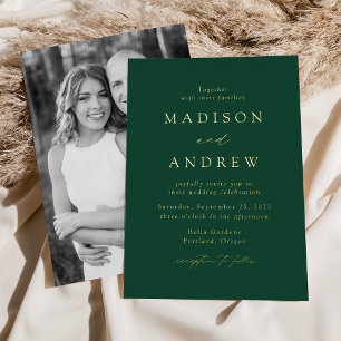 Moderne Elegance Green and Gold Foto Wedding Folieneinladung