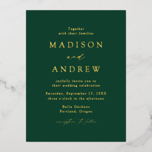 Moderne Elegance Green and Gold Wedding Folie Einladungspostkarte