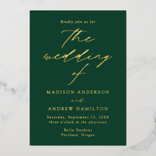 Moderne Elegance Green and Gold Wedding Folieneinladung