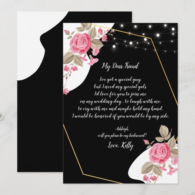 Moderne Elegance Pink Floral wird meine Brautjungf Einladung (Vorne/Hinten)