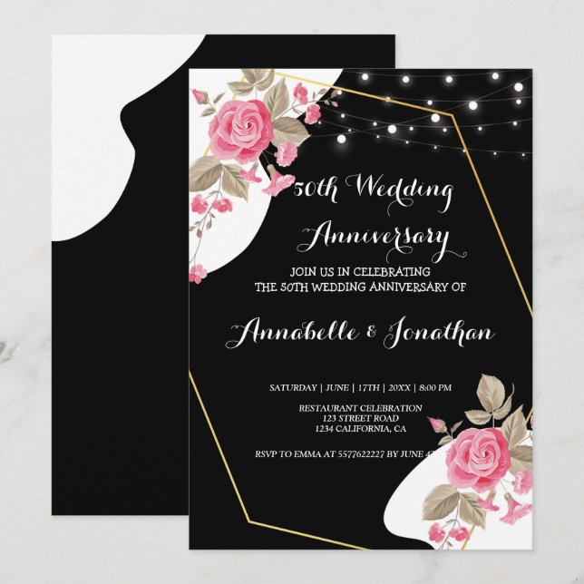 Moderne Elegance Rosa Bläserner Hochzeitstag Einladung (Vorne/Hinten)