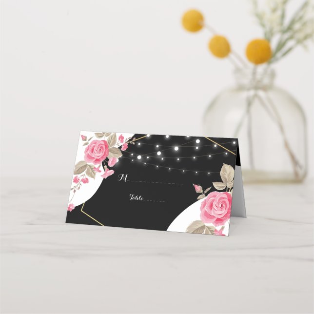 Moderne Elegance Rosa Blumenzange Platzkarte (Vorderseite)