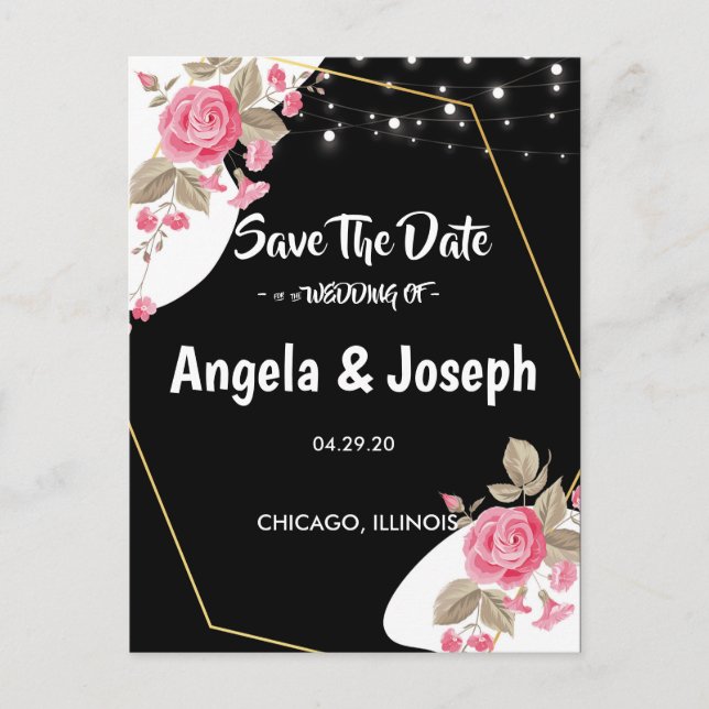 Moderne Elegance Rosa Blumenzange Save the Date Ankündigungspostkarte (Vorderseite)