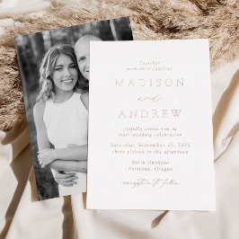 Moderne Elegance Rose Gold Foto Hochzeit Folieneinladung