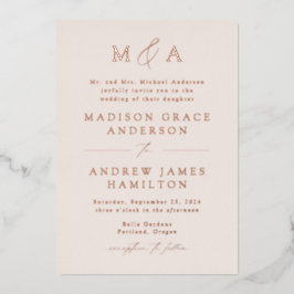 Moderne Elegance Rose Gold Monogram Wedding Folieneinladung