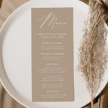 Moderne Elegance Taupe Wedding Menükarte<br><div class="desc">Einfaches und elegantes Hochzeitsmenü mit "Menü",  das in einem modernen weißen Skript mit einem taupe Hintergrund oder Farbe Ihrer Wahl angezeigt wird. Personalisieren Sie das Taupe Hochzeitsmenü,  indem Sie Ihren Namen,  das Hochzeitsdatum und die Menüinformationen hinzufügen. Entworfen,  um mit unserer Hochzeitskollektion "Moderne Elegance" zu koordinieren.</div>