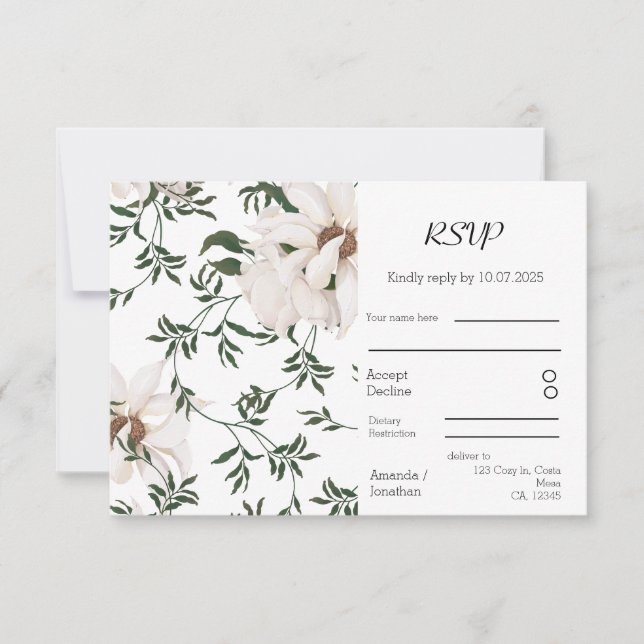 Moderne Elegance Watercolor Roses Hochzeit RSVP Karte (Vorderseite)