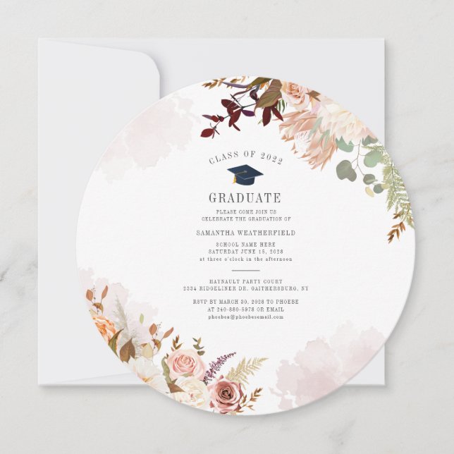 Moderne Elegant 2022 Blush Graduation Party Einladung (Vorderseite)