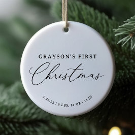 Moderne Elegant Baby Birth Stats Erste Weihnachten Keramik Ornament