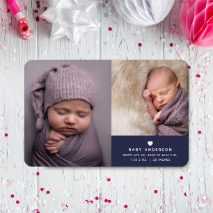 Moderne Elegant Baby Boy Foto Geburtshinweis Magnet