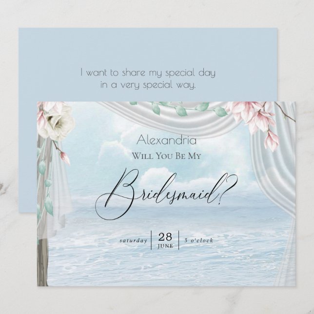 Moderne Elegant Beach Arbor ist meine Bridesmaid Einladung (Vorne/Hinten)