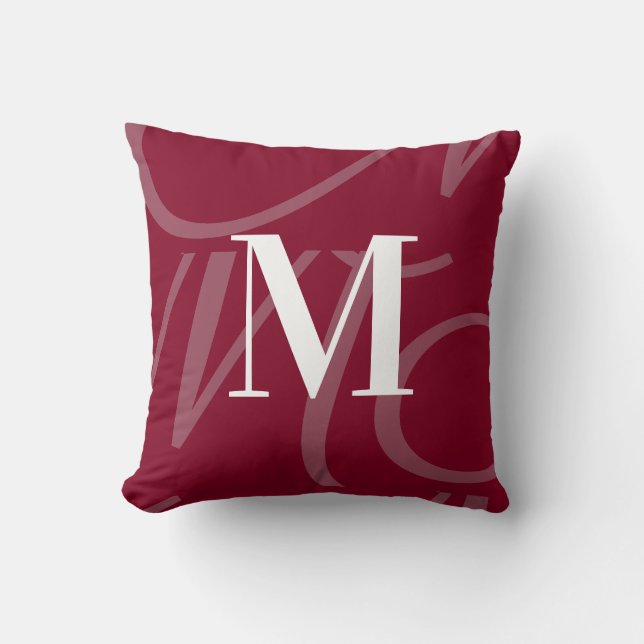 Moderne Elegant Big Monogram Burgundy Red Kissen (Vorderseite)