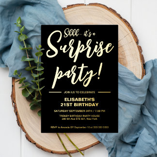 Moderne Elegant Black 21. Überraschung Geburtstag Folieneinladung