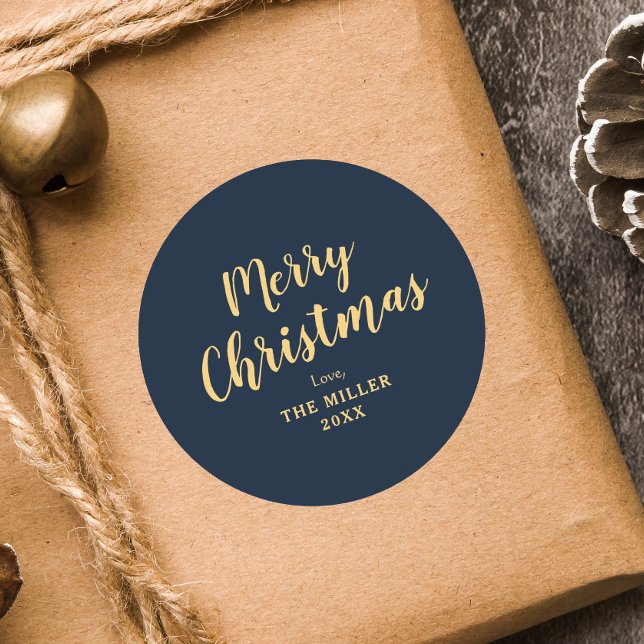 Moderne Elegant Blauer Weihnachtsfamilie Runder Aufkleber (Von Creator hochgeladen)