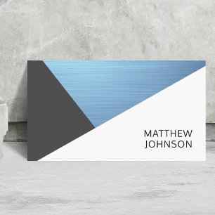 Moderne Elegant Blue FauxMetal Weiß Gray Geometric Visitenkarte