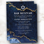 Moderne Elegant Blue Gold Marble Geode Bar Mitzvah Einladung<br><div class="desc">Moderne elegante Wasserfarbe Blau und Gold Marmor Agate Geode Bar Mitzvah Einladung</div>