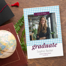 Moderne Elegant Blue Photo Faire-part de graduatio