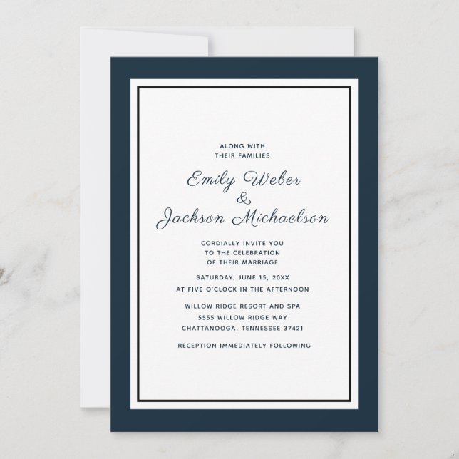 Moderne Elegant Blue White Wedding Einladung (Vorderseite)