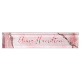 Moderne Elegant Blush Pink Agate Geode Namensplakette