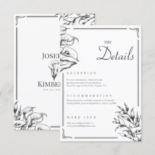 Moderne Elegant Boho Floral White Wedding Details Begleitkarte