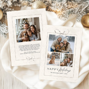 Moderne Elegant Bow Familie Foto Collage Happy Feiertagskarte