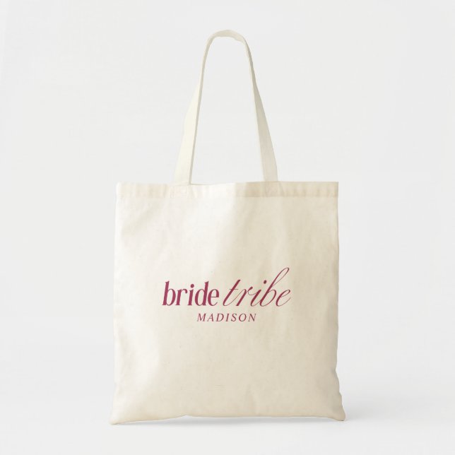 Moderne Elegant Bride Tribe Script Typografie Tragetasche (Vorne)