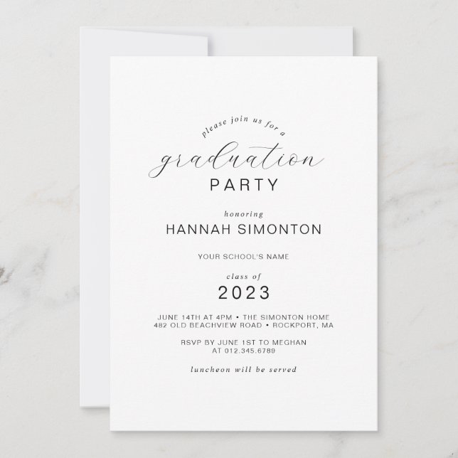 Moderne Elegant Calligraphy Graduation Party Einladung (Vorderseite)