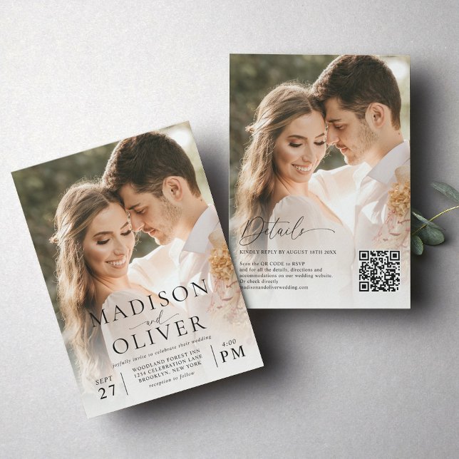 Moderne Elegant Classic 2 Foto QR Code Wedding Einladung (Von Creator hochgeladen)