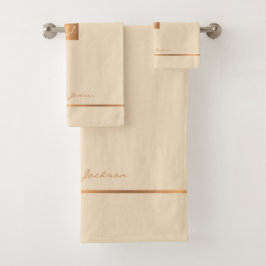 Moderne élégant crème or chic rayures monogrammées