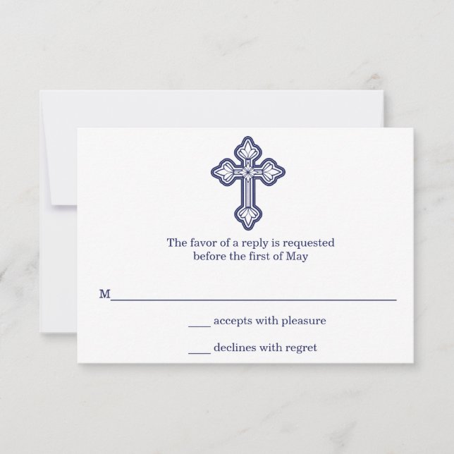 Moderne Elegant Cross First Communion RSVP Card Karte (Vorderseite)