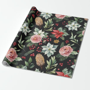 Moderne Elegant Dark Floral Weihnachten Geschenkpapier
