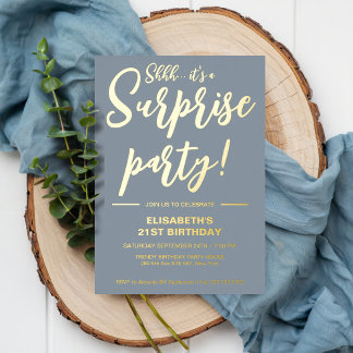 Moderne Elegant Dusty Blue 21. Überraschung Geburt Folieneinladung