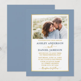 Moderne Elegant Dusty Blue Gold Wedding Einladung