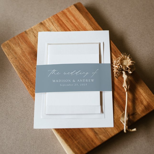 Moderne Elegant Dusty Blue Script Wedding Einladungsbanderole (Von Creator hochgeladen)