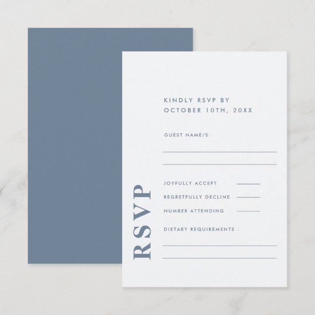 Moderne Elegant Dusty Blue Simple Wedding RSVP Karte (Vorne/Hinten)