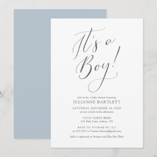 Moderne Elegant Dusty Blue The a Boy Baby Shower Einladung