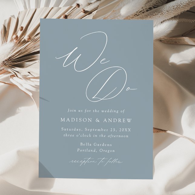 Moderne Elegant Dusty Blue We Do Wedding Einladung (Von Creator hochgeladen)