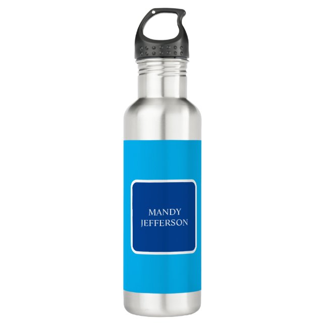 Moderne Elegant einfach Blau hinzufügen Edelstahlflasche (Vorderseite)