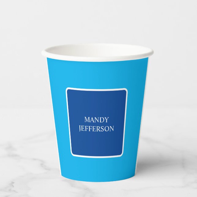 Moderne Elegant einfach Blau hinzufügen Pappbecher (Vorderseite)