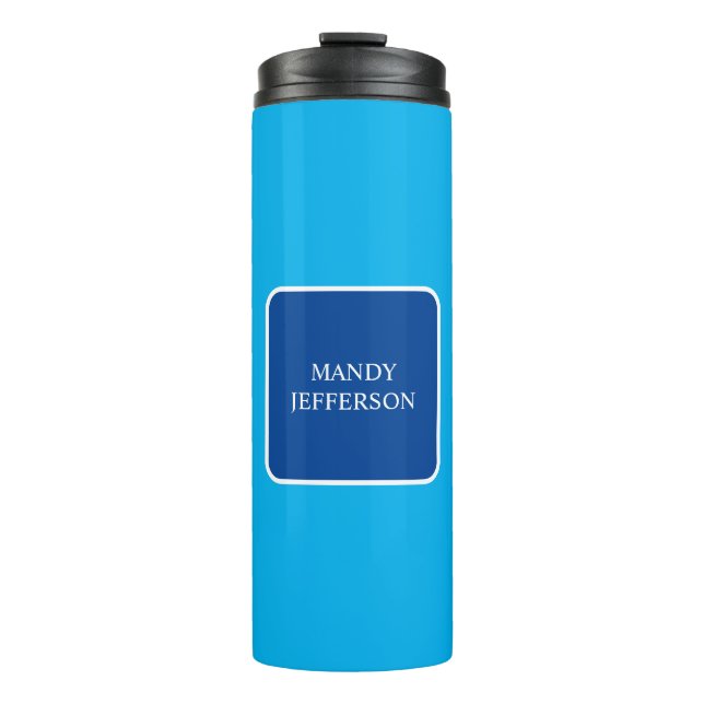 Moderne Elegant einfach Blau hinzufügen Thermosbecher (Vorderseite)