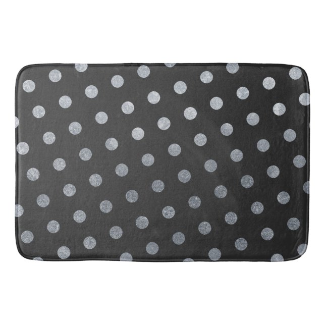 Moderne Elegant einfache Holzkohle Silberpolka Dot Badematte (Vorderseite)
