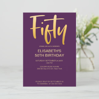 Moderne Elegant Einfache Lila 50. Geburtstagsparty Einladung