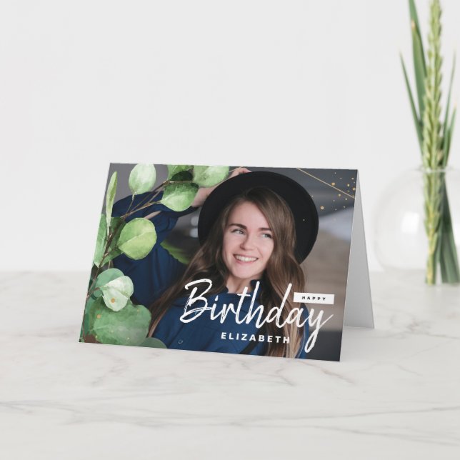 Moderne Elegant Eukalyptus Geburtstag Gruß Foto Karte (Vorderseite)