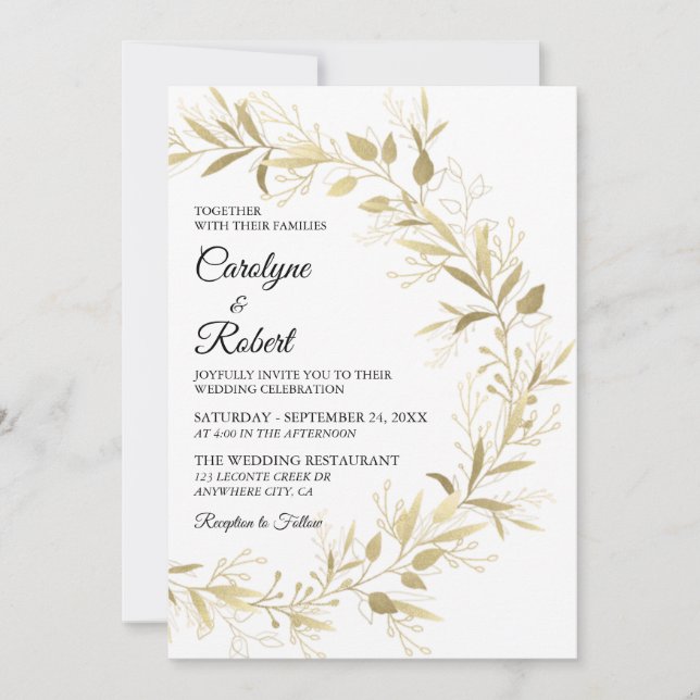 Moderne Elegant Faire-part de mariage feuille or (Devant)
