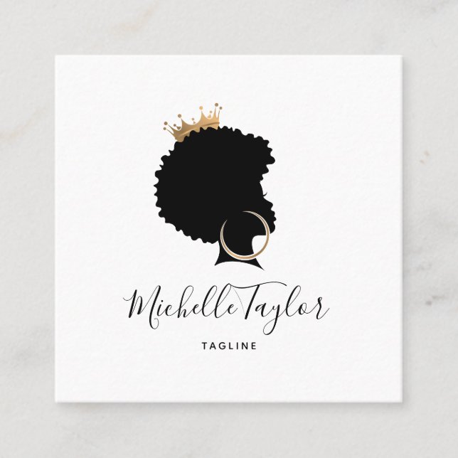 Moderne Elegant Fairstylist Afro American FRAU Quadratische Visitenkarte (Vorderseite)
