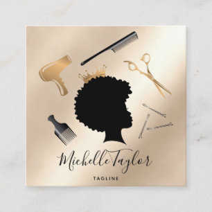 Moderne Elegant Fairstylist Afro American FRAU Quadratische Visitenkarte