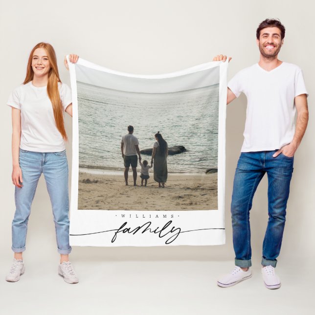 Moderne Elegant Family Foto Script Typografie Fleecedecke (Beispiel)